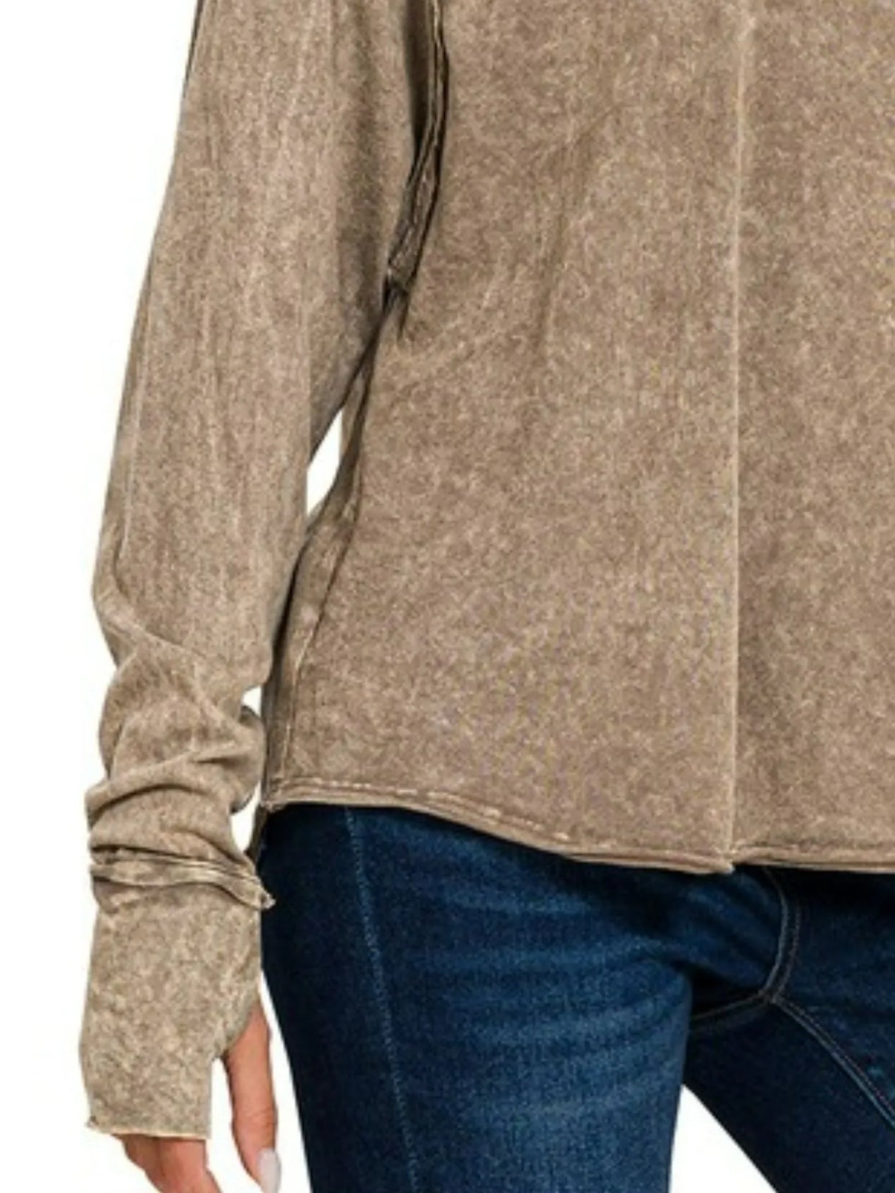 Zenana Crinkle Washed Thumb Hole Cuffs Long Sleeve Top - SwagglyLife Home & Fashion